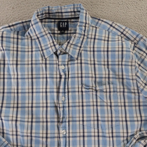Gap Shirt Mens 2XL Blue Check 100% Cotton Poplin Button Up Long Sleeve‎ - Picture 1 of 10